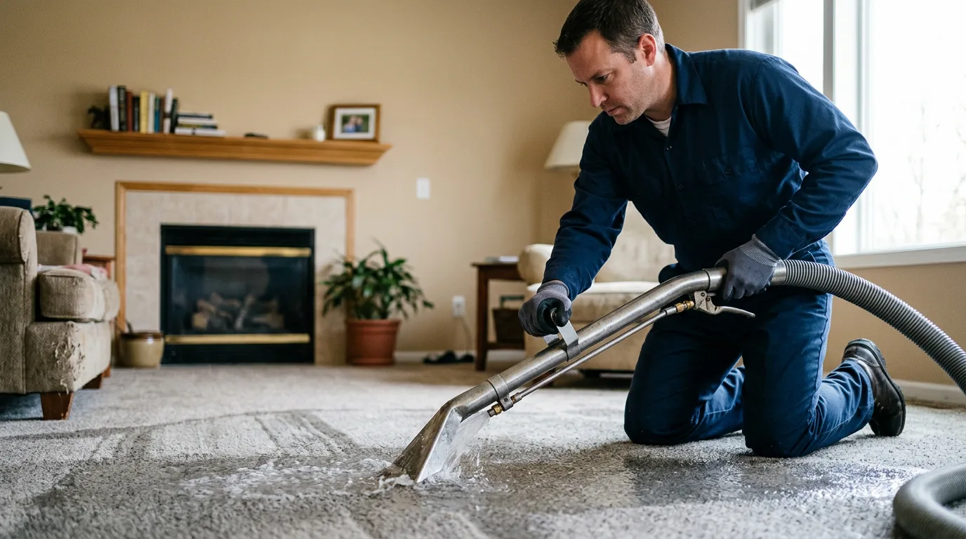 Water damage restoration technician working near Mount Victory, OH